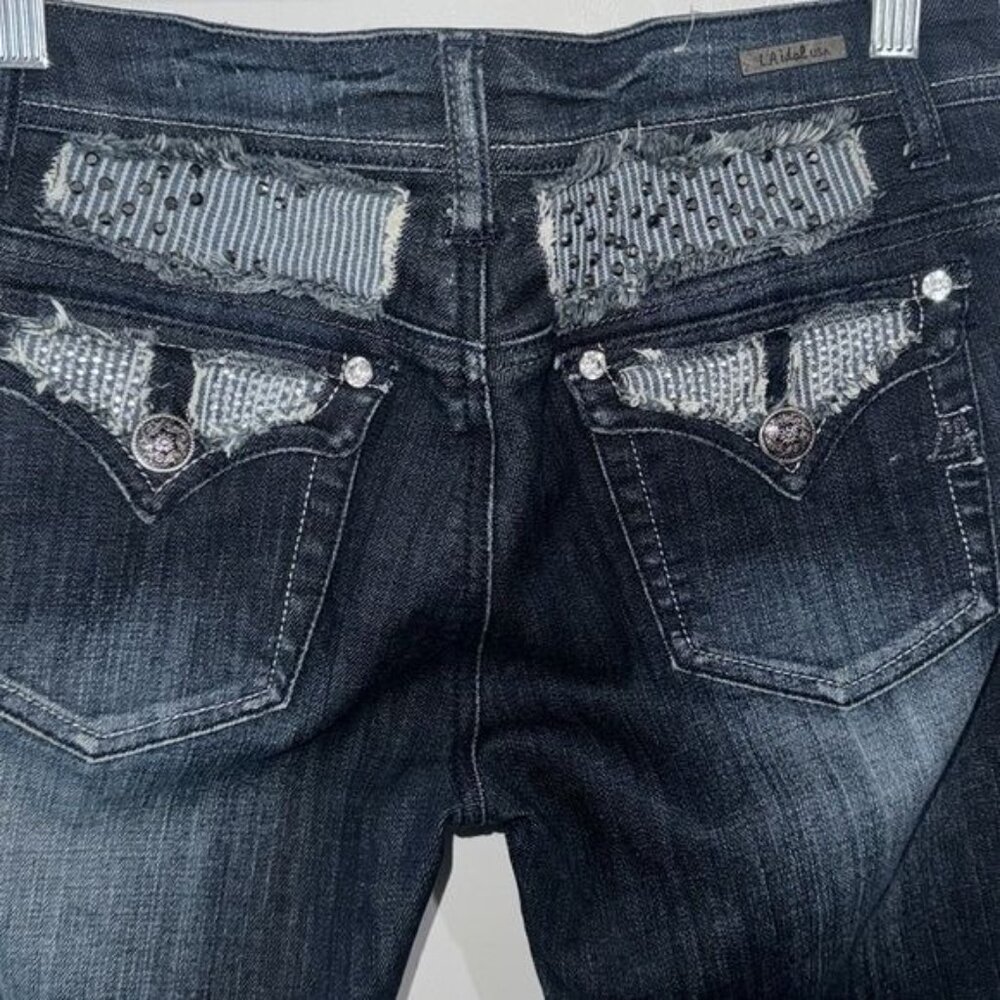 L.A. Idol Womens Distressed Dark Wash Denim Capri Jeans Size 9 Cotton/Spandex - Picture 6 of 10